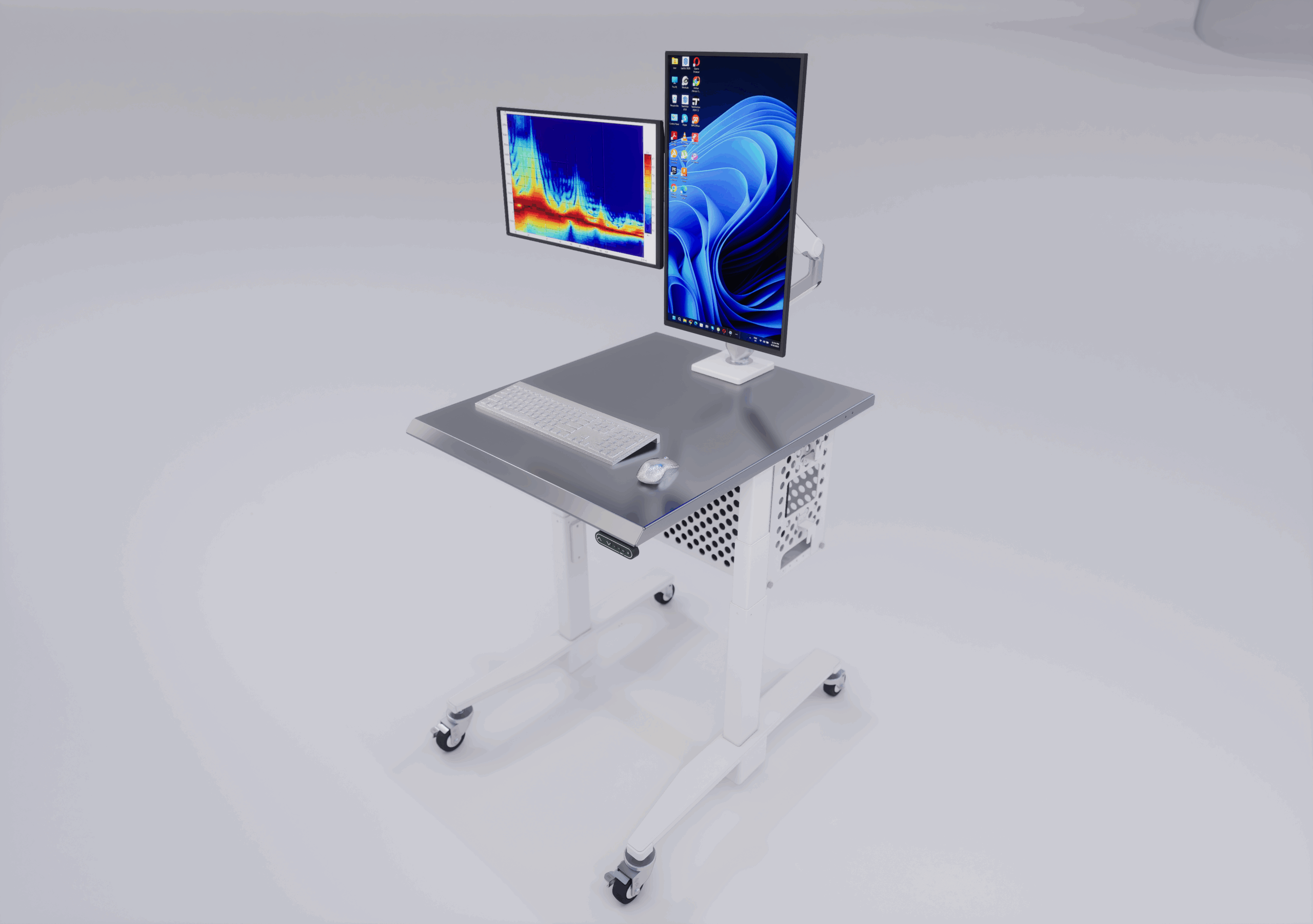 Mobile lab cart stainles steel construction, anti stati-casters, large desktop surface