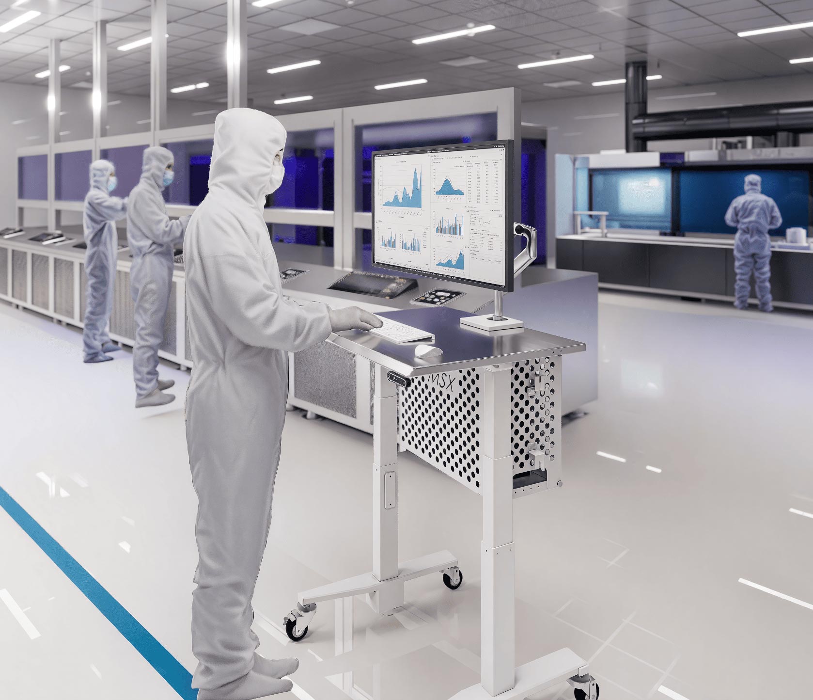 Single-Monitor Cleanroom Computer Cart