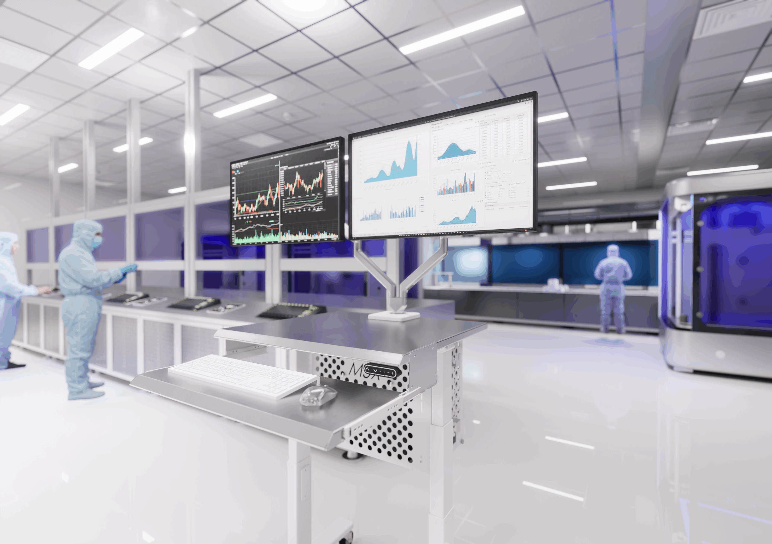 Cleanroom Mobile Workstation Cart with Dual Monitor